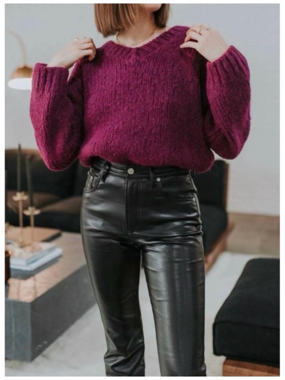 RE/DONE Wool Cozy Plum Chunky Knit Sweater
